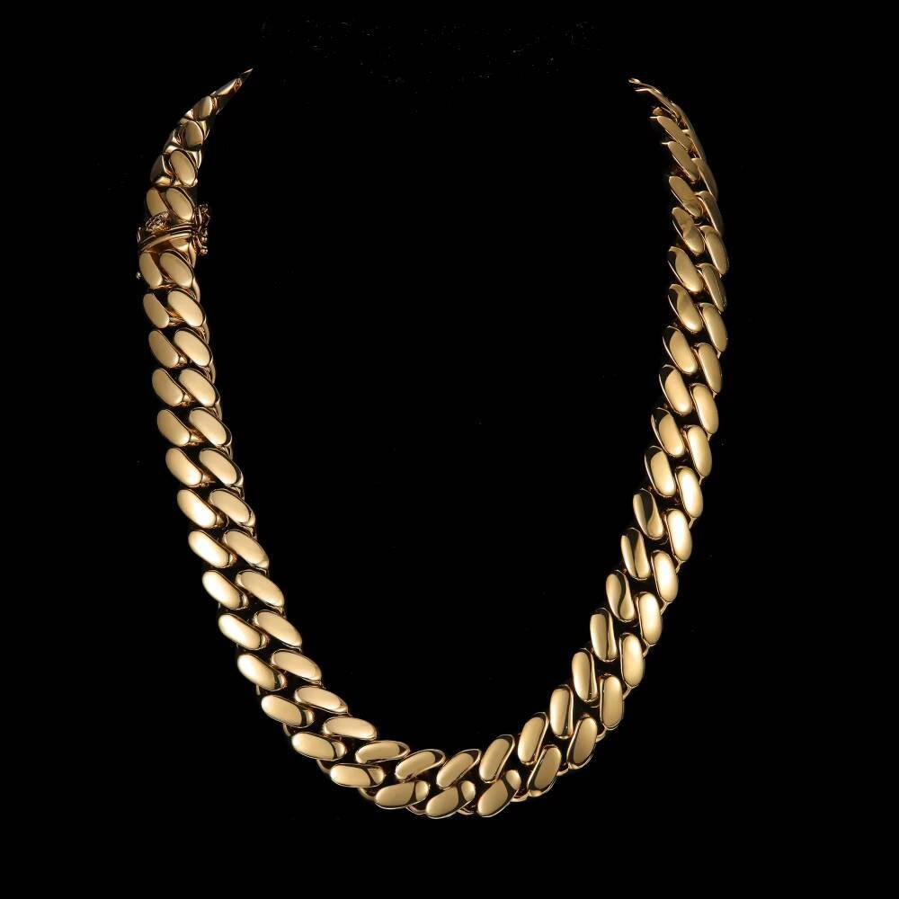 Hip Hop Jewelry Size Silver Chain Necklace Wholesale 18k Gold Plated Chunky Custom 12mm-22mm Chain 14k Gold With Cz