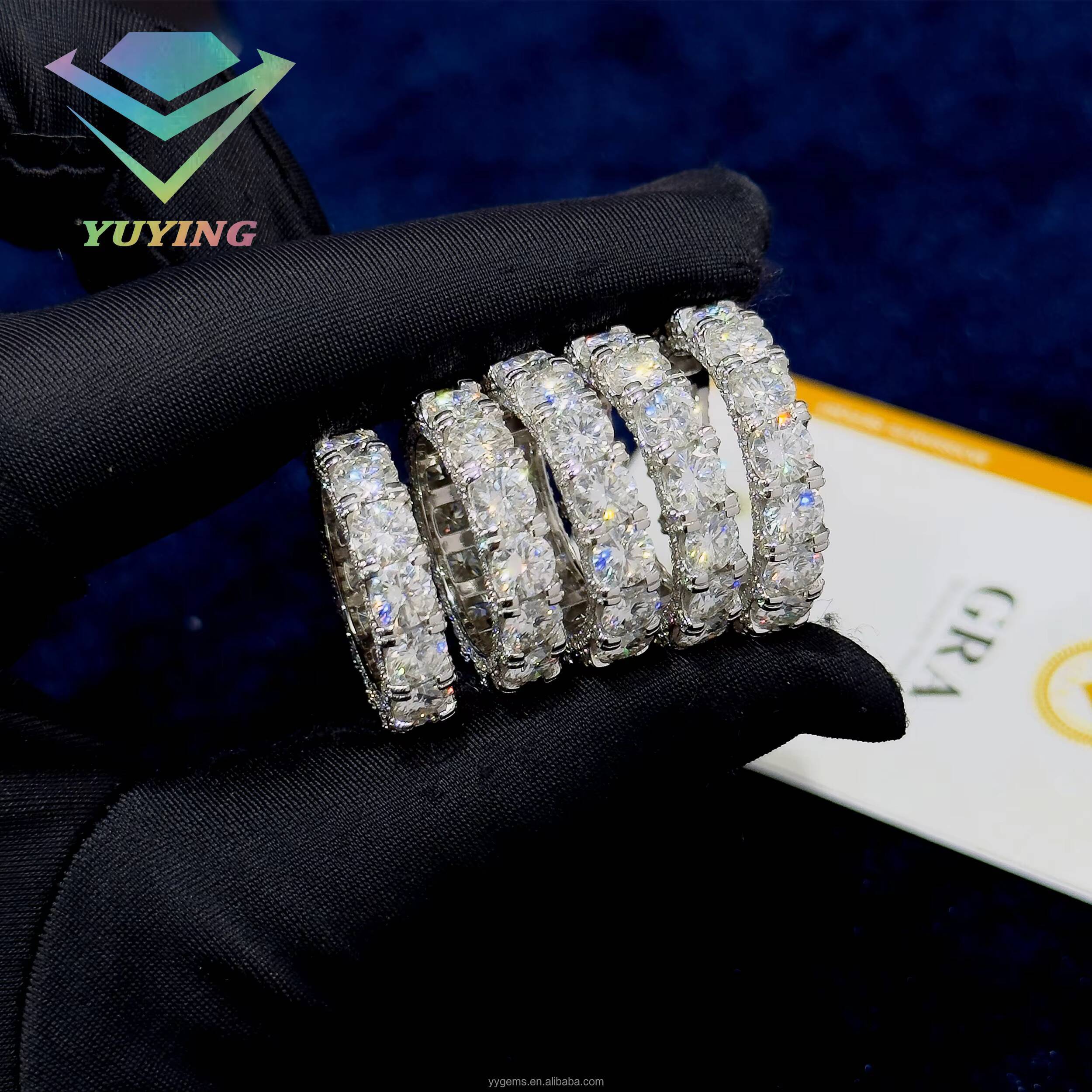 Hip Hop 18K Gold Plated S925 Silver Tennis Ring Pointer Ring VVS Diamond Fully Iced Out Moissanite Men Ring