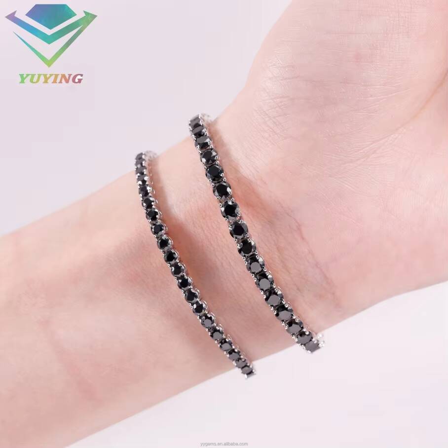 Hot Sale Mystic Black Diamond S925 Silver 2mm to 65mm Prong Setting Tennis Bracelet Tennis Chain Jewelry Bracelets