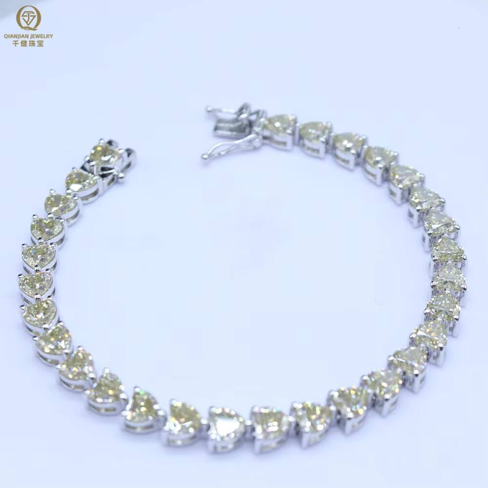 7Inches 925 Sterling Silver VVS Moissanite Tennis Link Chains 5mm Heart Cut Yellow Moissanite Tennis Bracelet Gift for Women