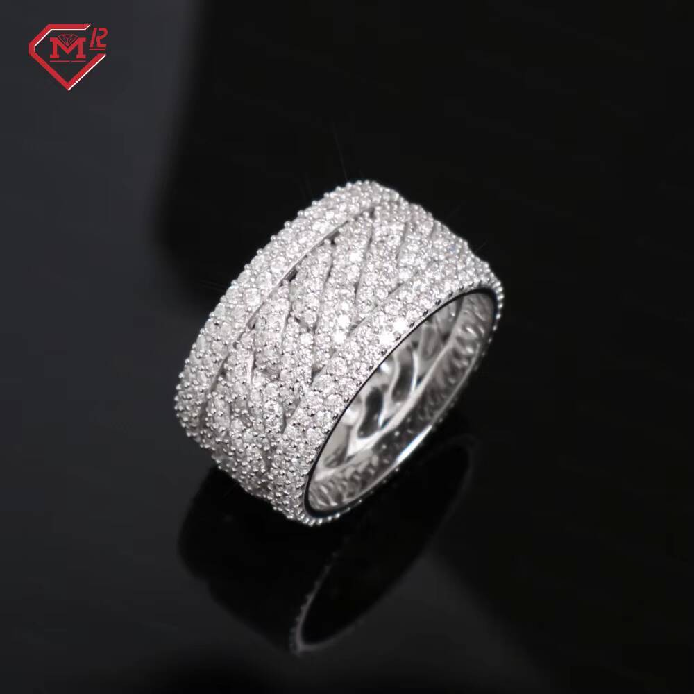 Cuban Design Moissanite Ring Iced Out House Shape Baguette Hip Hop 925 Silver Gold Plated Moissanite Ring