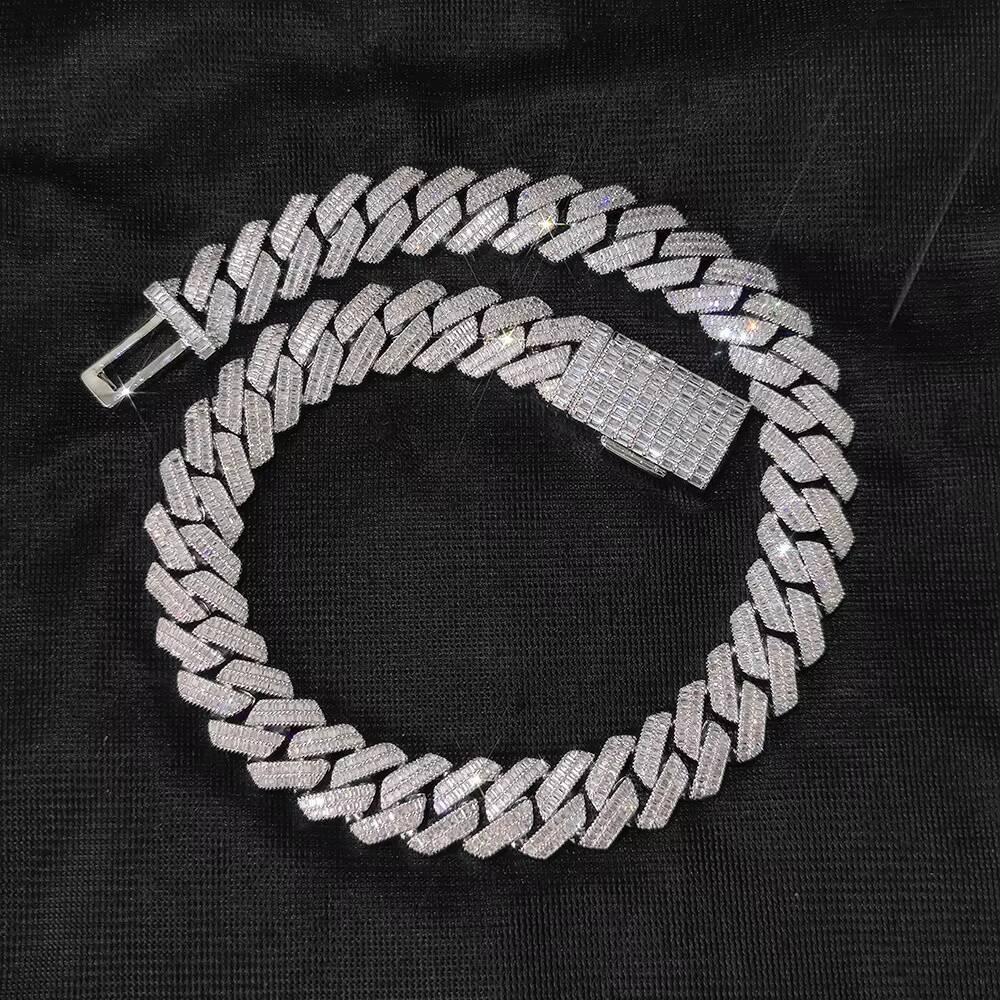 Collar y Pulsera Personalizados de Eslabn Cubano de Miami de 20 mm con 2 Hileras de Circonitas Cbicas Baguette Heladas Joyera Bling de Latn Estilo Hip
