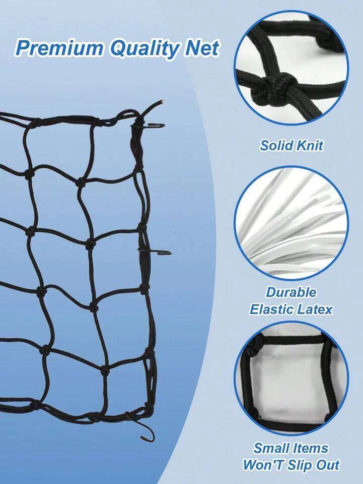 30x30cm Elastic Cargo w/Hooks, Durable Stretch Mesh, Fits Motorcycle/Bike/Electric Scooter Rear Seat/Tank, Fuel Tank Net
