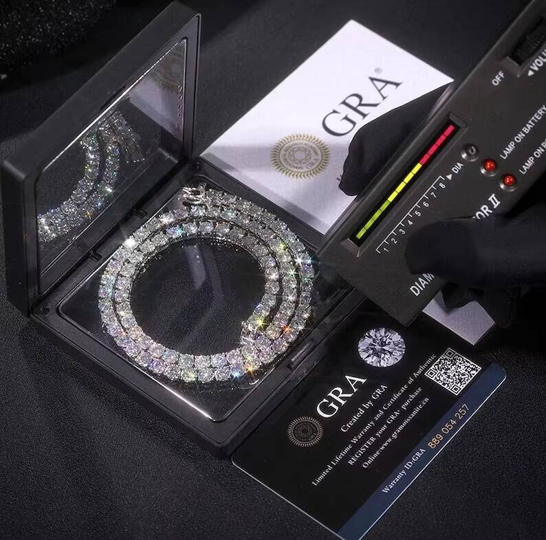 Hot Selling 4mm Tennis Chain Necklace Custom Iced Out Vvs Diamond 925 Silver Moissanite Tennis Chain