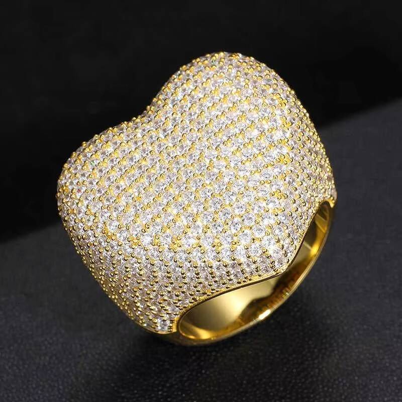 Luxury Moissanite Iced Out Cluster Ring Full Pave Round Cut Stones Statement Ring Hip Hop Style Silver Jewelry Bold