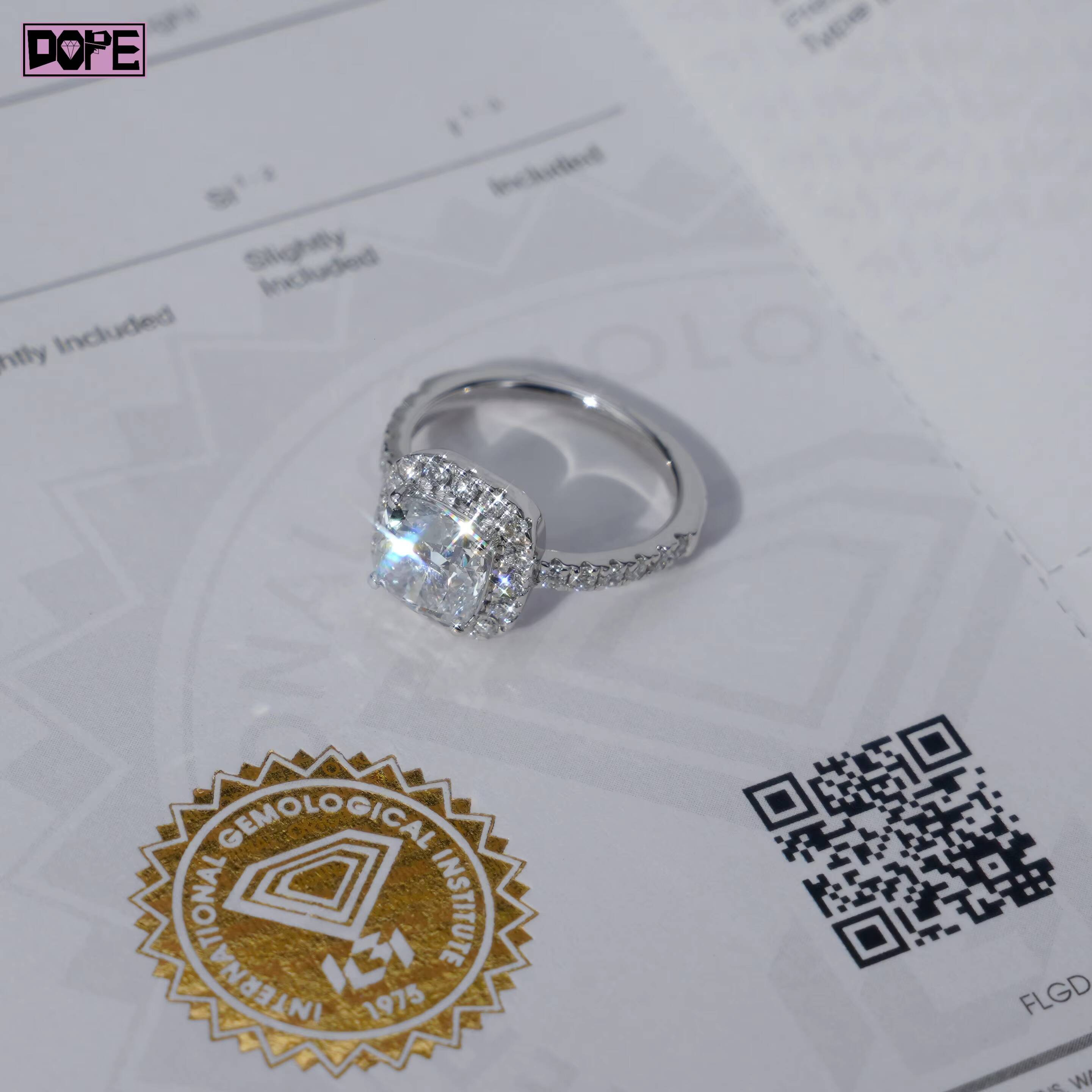 Diamond Ring 2ct Cushion Cut Cluster 14k Gold Half Paved Cvd Lab Grown Diamond IGI Certificate Engagement Ring
