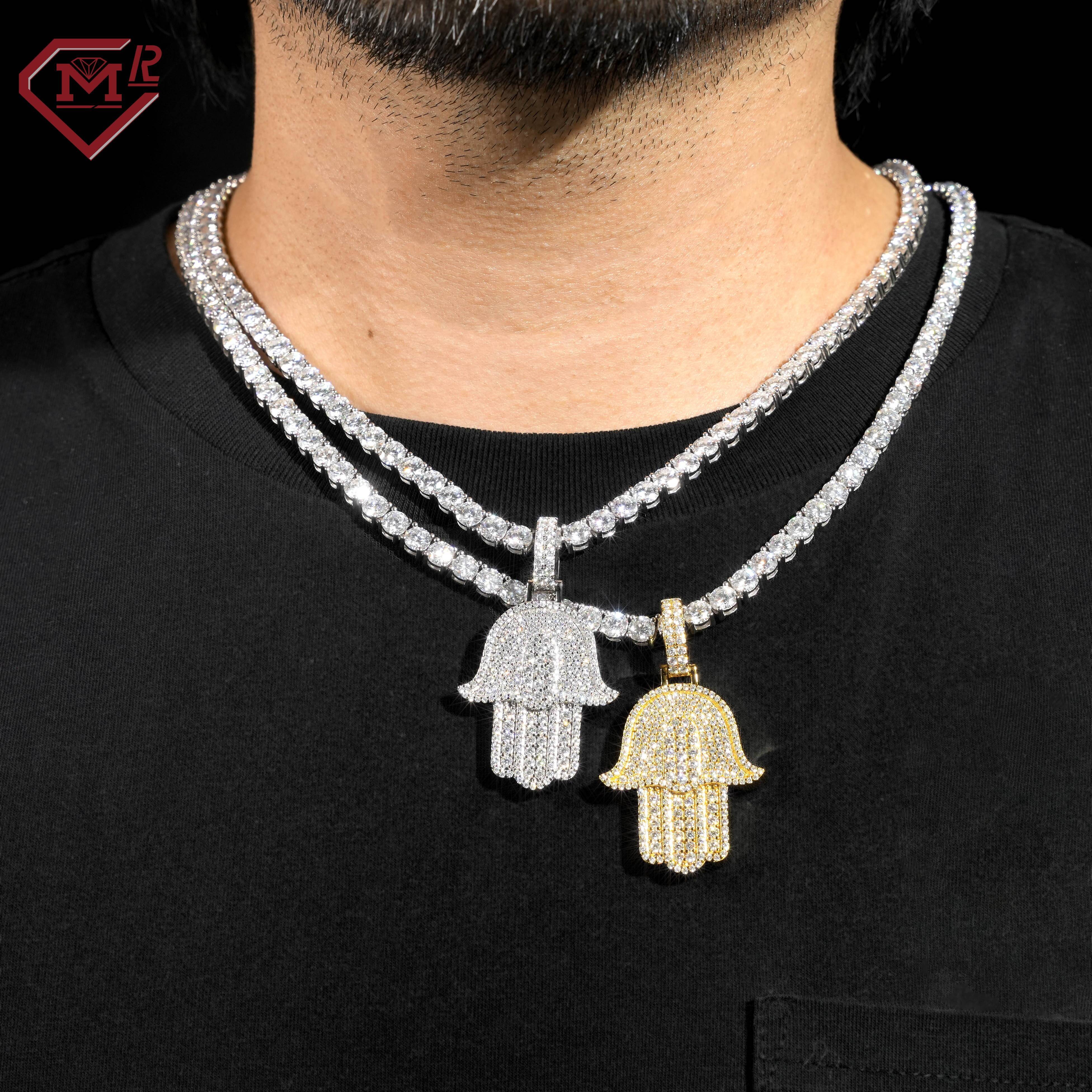 Sterling Sliver 925 Custom Moissanite Pendant Hamsa Hand Hip Hop D Vvs Iced Out Diamond Moissanite Pendant