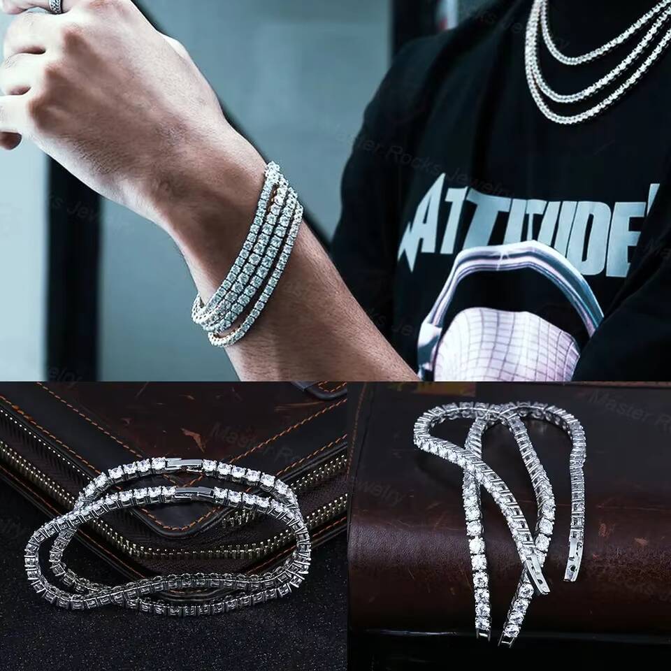 Ready to Ship 4mm Tennis Chain 925 Sterling Silver Iced Out Men Women Tennis Necklace VVS Moissanite Tennis Chain