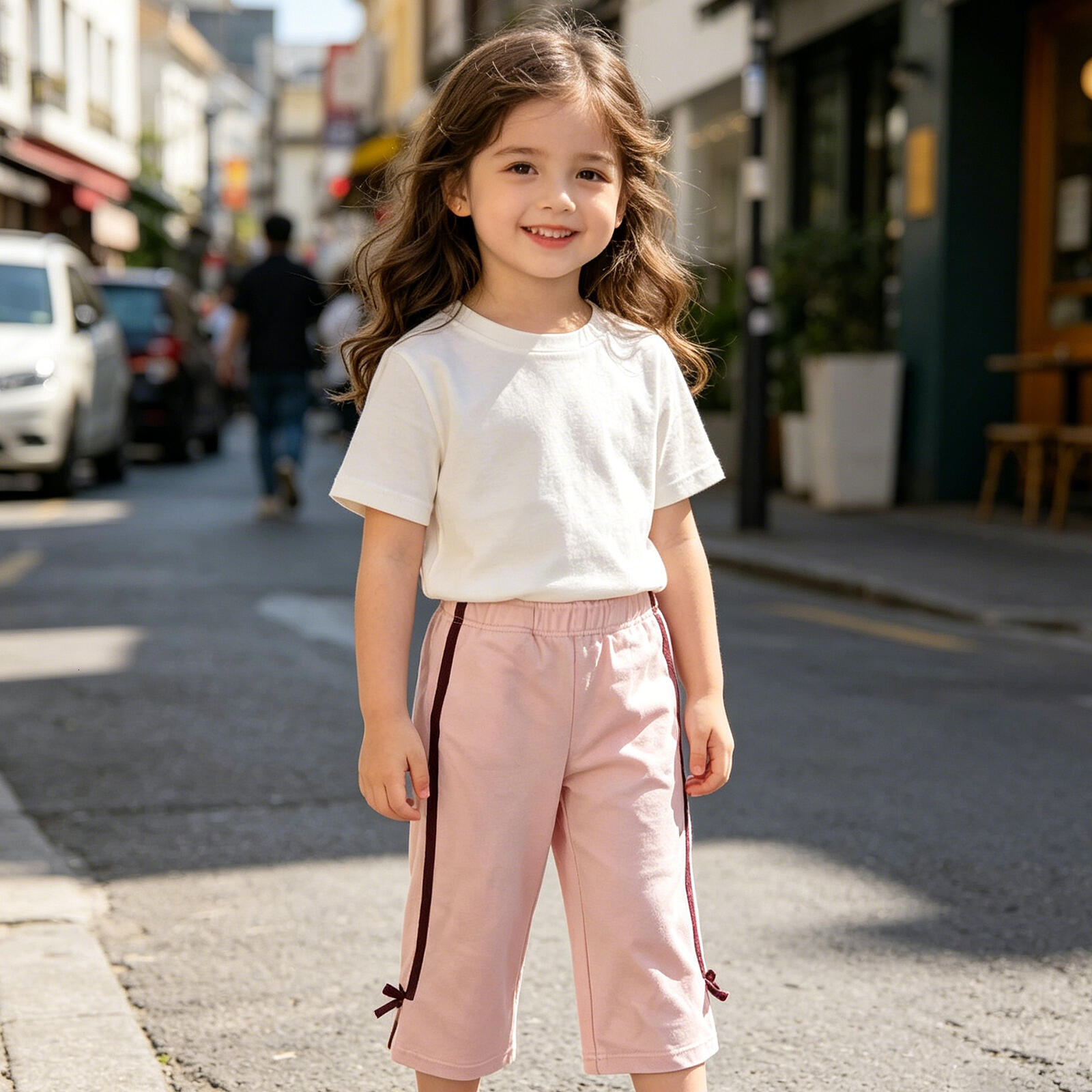 Kids Girls Soft Fleece Pants with Side Stripe & Bow Detail, Casual Elastic Waist Trousers for Toddler