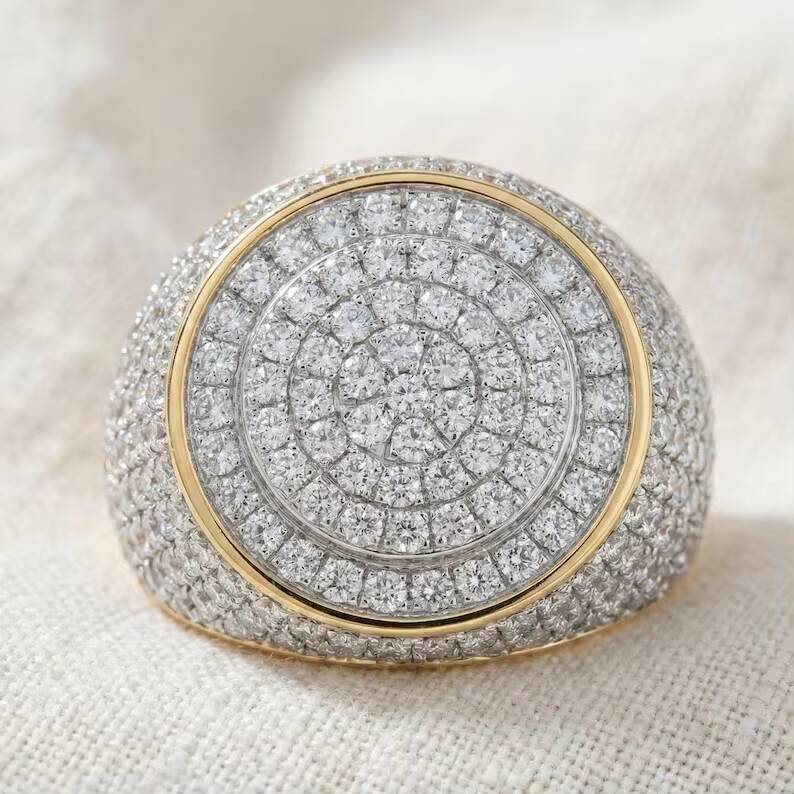 Premium Iced Out Round Cluster VVS Moissanite Diamond Ting Hip Hop Statement Ring 925 Sterling Silver Ring For Men Wear