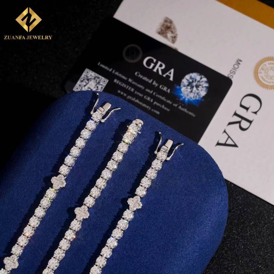Hot Sale Luxury 5mm Four Leaf Clover Moissanite 925 Silver Moissanite Tennis Chain Pass Diamond Tester with GRA Diamond Necklace