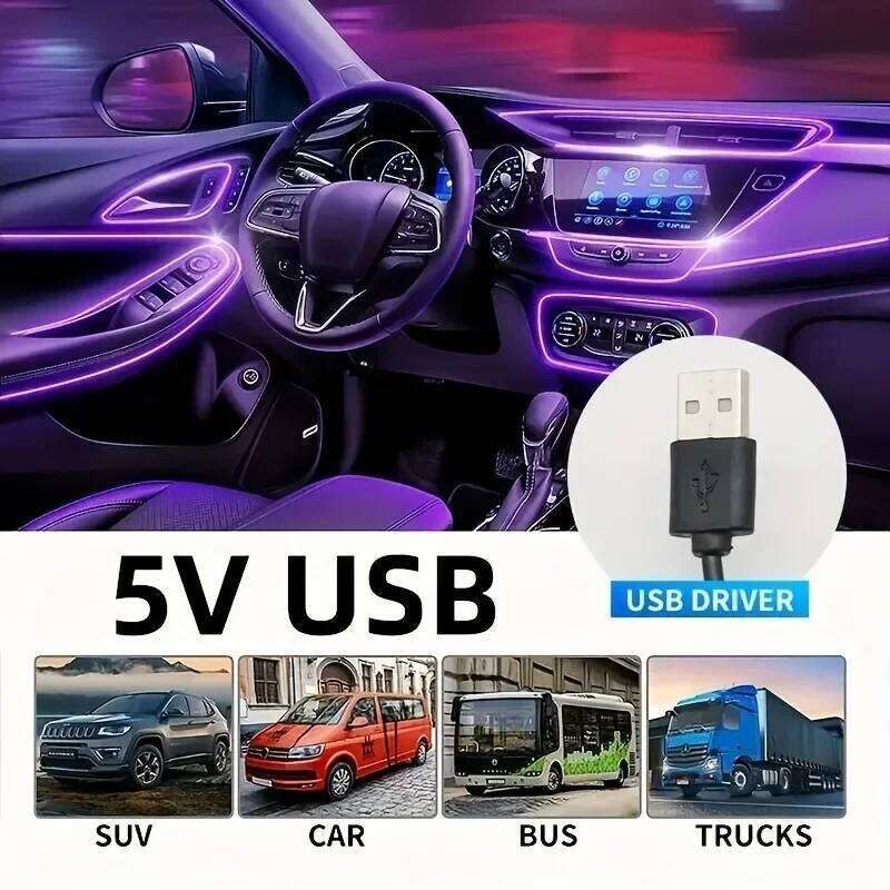 5M Environment El Wire LED USB Flexible Neon Interior Lights Car Decorative Accessories
