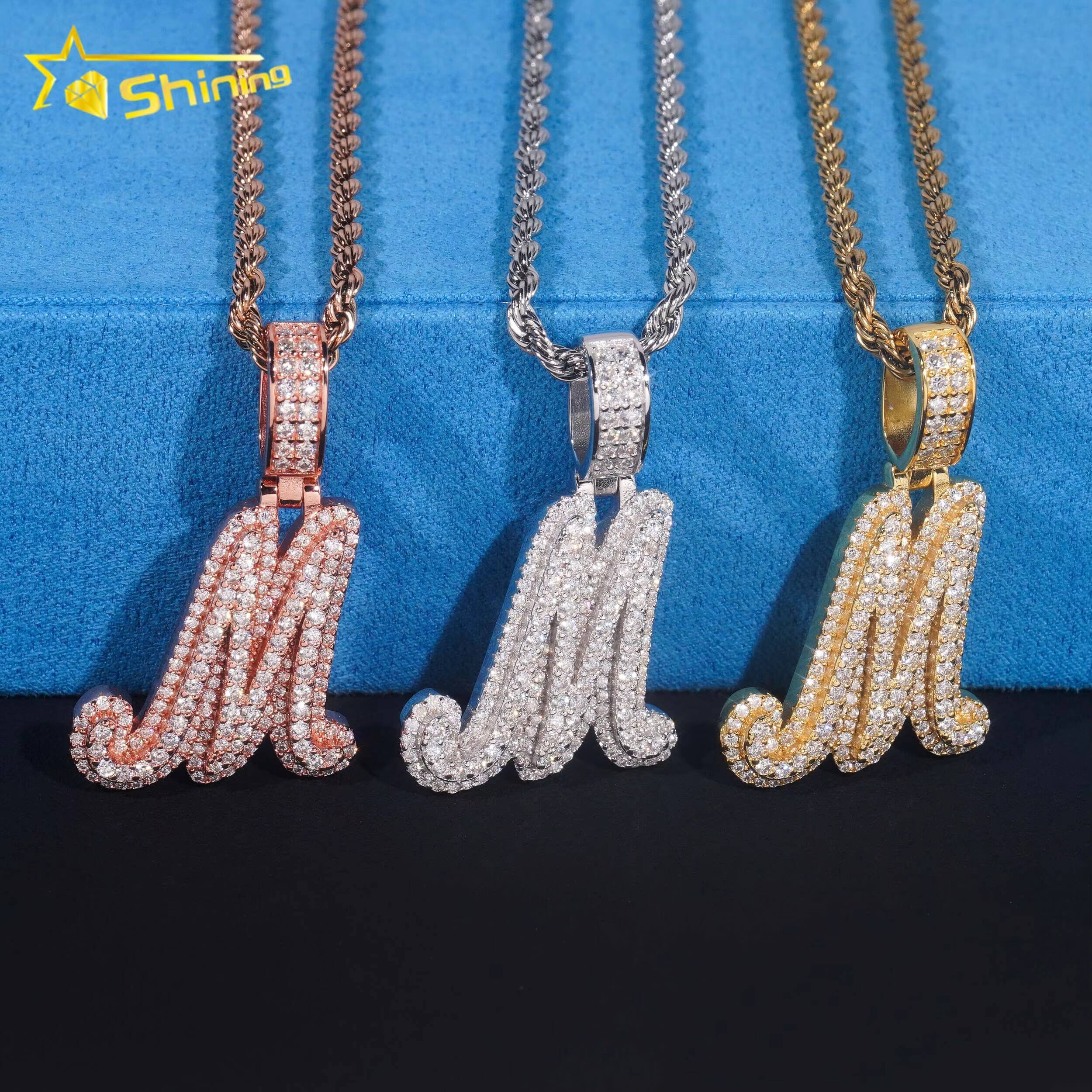 Promotion Price Pass Diamond Tester 925 Sterling Silver Gold Plated Custom Made Iced Out Hip Hop Moissanite Letter M Pendant