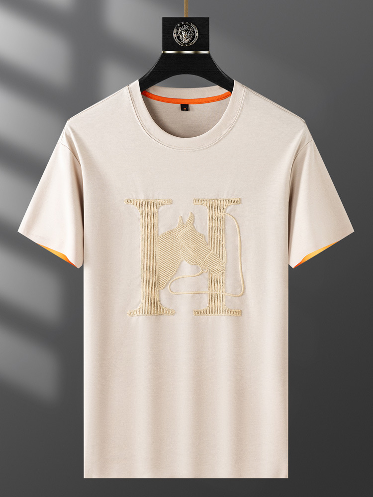 2026 Summer Bestselling New Men's Short Sleeve T-Shirt with Letter Embroidery Design Drape Feeling Ice Silk Comfortable Round Neck Versatile Casu
