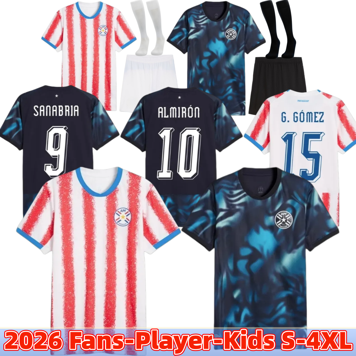 Paraguay 2026 World Cup Soccer Jerseys paraguay football shirt Paraguay Kit 26 27 Uniforms M. ALMIRON M. VILLASANTI J. ALONSO ENCISO 16-28 S-4XL