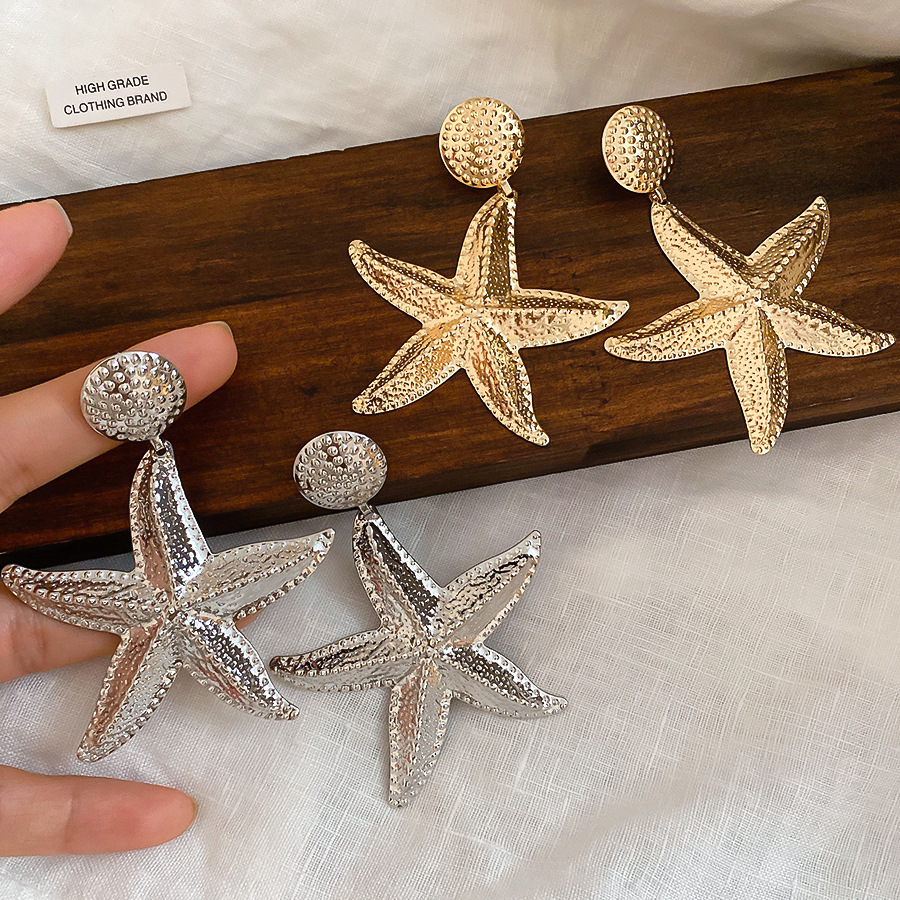Silver needle metal pleated starfish European and American cross-border niche design earrings, unique trendy exaggerated earrings for women - view 8