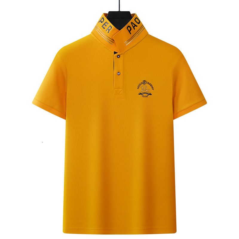 Luxury Brand Designer Summer Men's Polo Shirt With Satin Finish, Embroidered Cotton Collar, Business Casual Dad-style Casual Wear, Large Size Sho