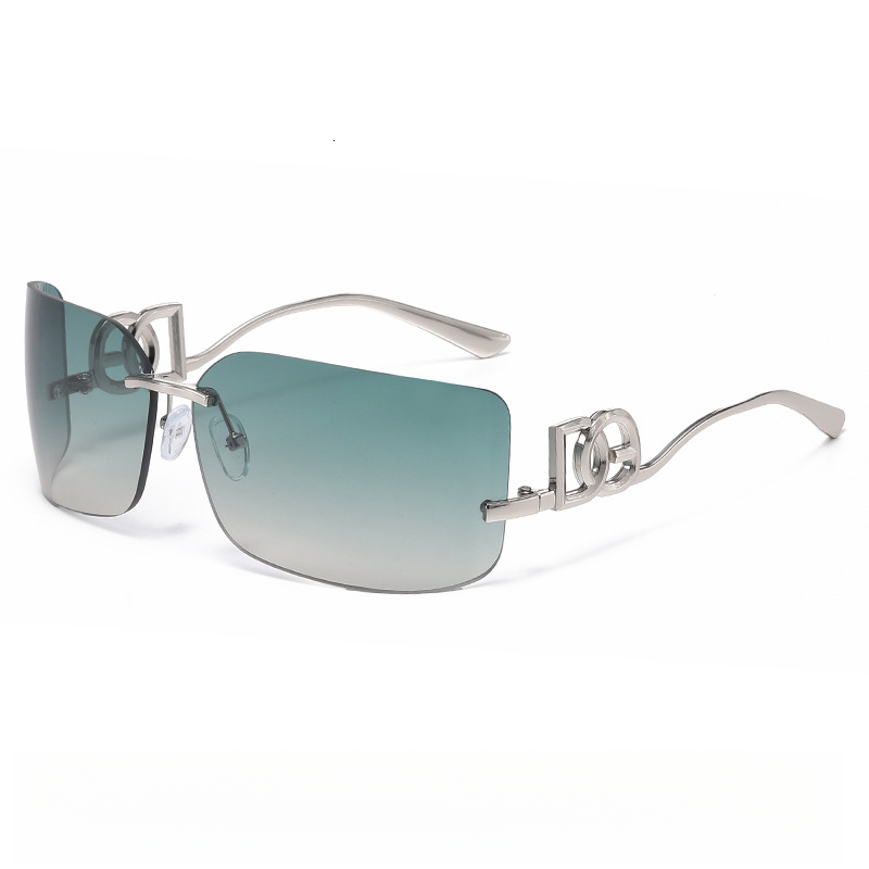Luxury Designer Fashionable European And American Outdoor Style Curved Frameless Sunglasses Y2K Beach Riding Spicy Girl Sweet Style Slimming Sunglasse