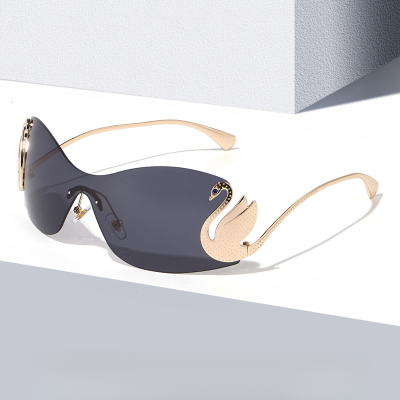 Luxury Designer's 2026 New Swan Frame Metal Outdoor Sunglasses European And American Style Beach Integrated Cycling Unique Diamond Inlaid Sunglas