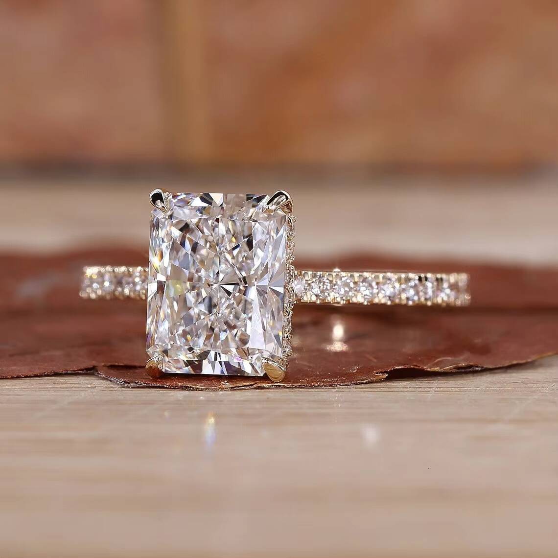 Custom 1-3 CT Radiant Cut CZ Diamond Engagement Ring 925 Sterling Silver Trendy Hidden Halo Design Pave Setting Wedding Band
