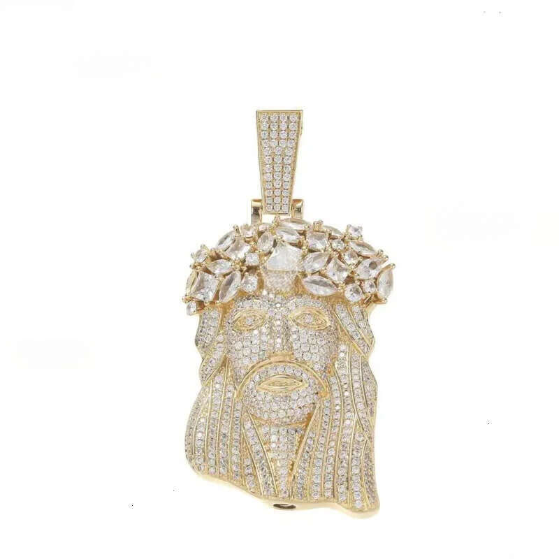 Iced Out Big Size Gold Plated Brass 5A CZ Dia Jesus Head Pendant Necklace With 13mm Cuban Link Chain for Men aaa