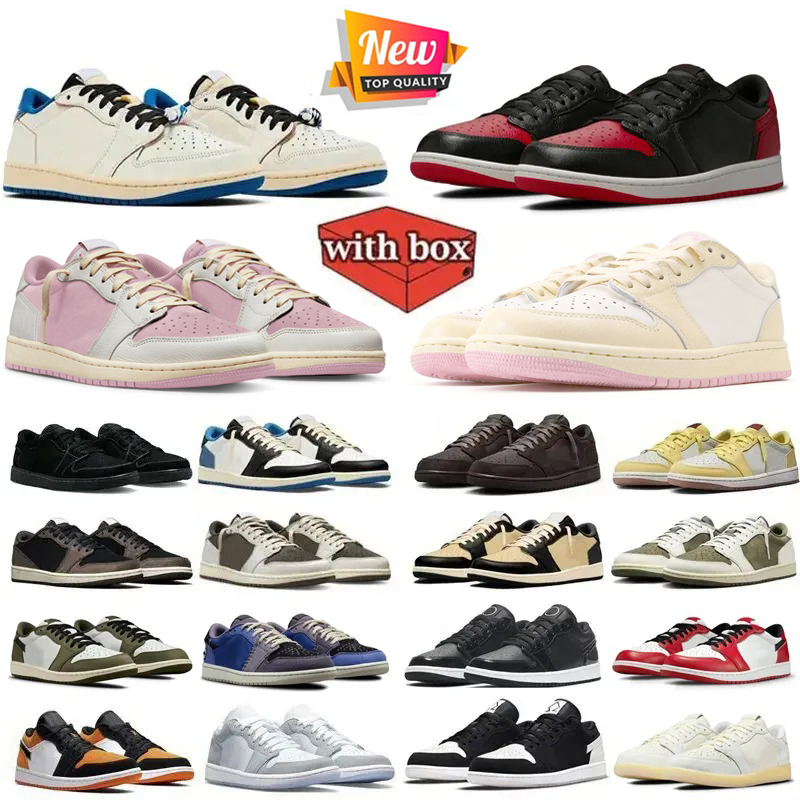 With Box Designer ji1 Jump mans 1 1s low Basketball Shoes Banned Muslin Shy Pink Tropical Pink Fragment Medium Olive Chicago Dark Mocha Men Women trainers Sneakers