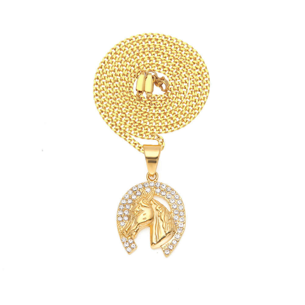Moissanite Jewelry Men's Diamond-Encrusted GRA Head 18K 14K Hip Hop 925 1-5CT Sterling Silver 14K Gold Color-Retaining VVS Jewelry Horse Pendant