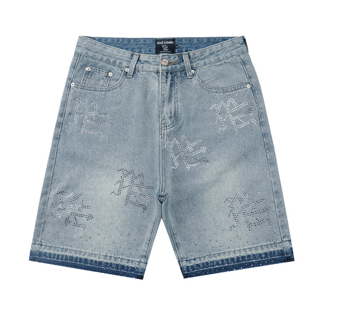 European And American Street Hip-hop Designer Jeans Luxury Men Retro Starry Sky Letter Diamond Denim Shorts Y2K Youth Trend Casual Versatile Loose Spo