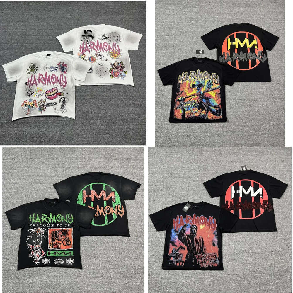 Men Tshirt Graphic Tee HARMONY Shirts Designer Shirts Womens Y2K Vintage Rhinestone Streetwear Mens Casual Tees Summer Hip Hop Designer T Shirt Tops Shirt
