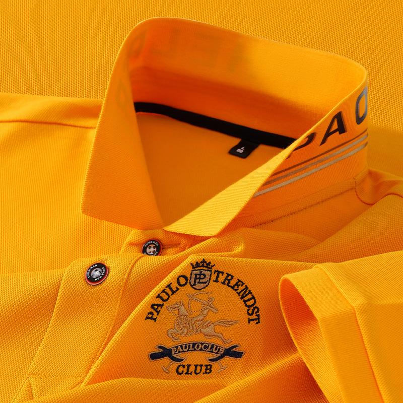 Luxury Brand Designer Summer Men's Polo Shirt With Satin Finish, Embroidered Cotton Collar, Business Casual Dad-style Casual Wear, Large Size Sho