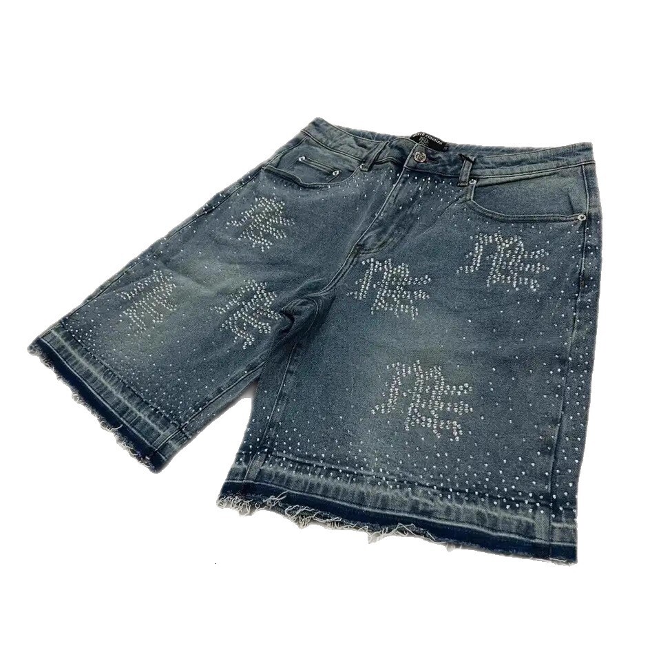 European And American Street Hip-hop Designer Jeans Luxury Men Retro Starry Sky Letter Diamond Denim Shorts Y2K Youth Trend Casual Versatile Loose Spo