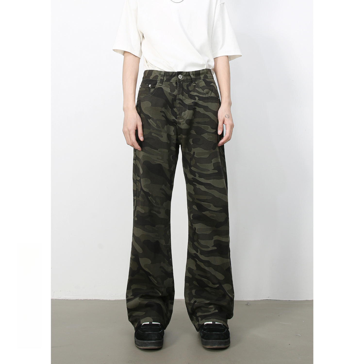 American Retro Camouflage Designer Micro Flared Jeans Luxury Men's Street Straight Leg Trendy Brand Casual Loose Pants Youth Outdoor Hiking Basic