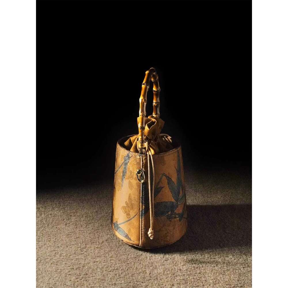 2026 New Bamboo Handle Bucket Bag, Vintage Chinese Style Tassel Handbag, Women's Satin Cheongsam Bag with Shoulder Strap for Spring & Autumn - view 4