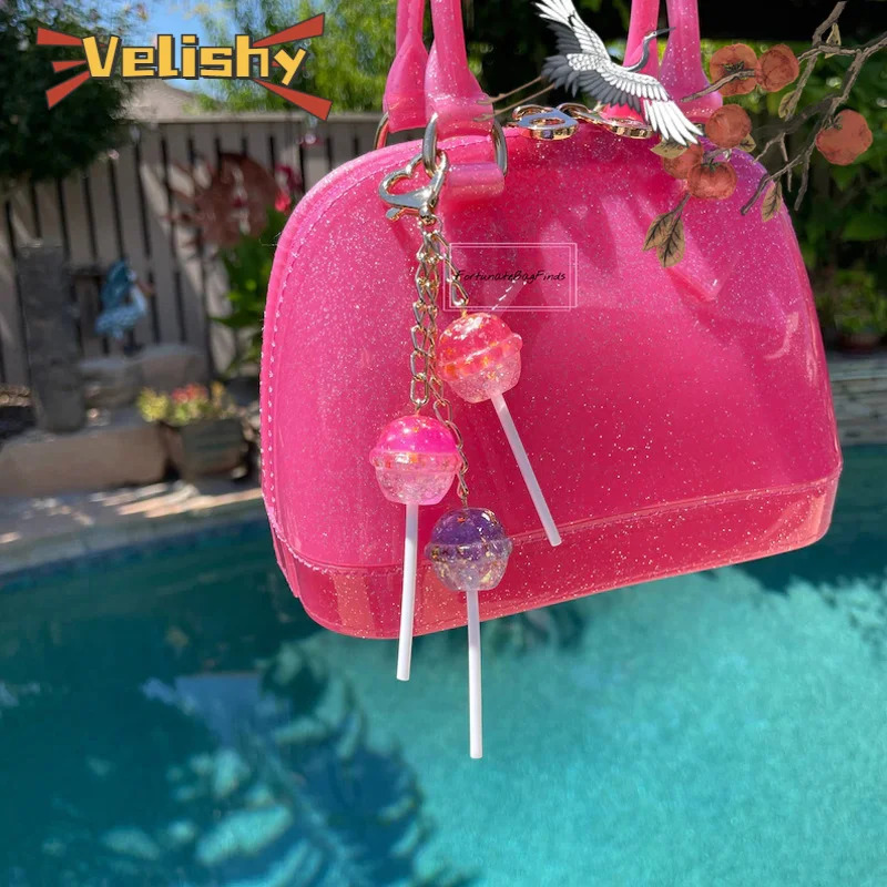 1 Piece Purse Charm Decor Lollipop Bag Pendant Cosmic Candy Cluster Glitter Star Iridescent Pink Purple Lollipop Y2K Keychain 260408