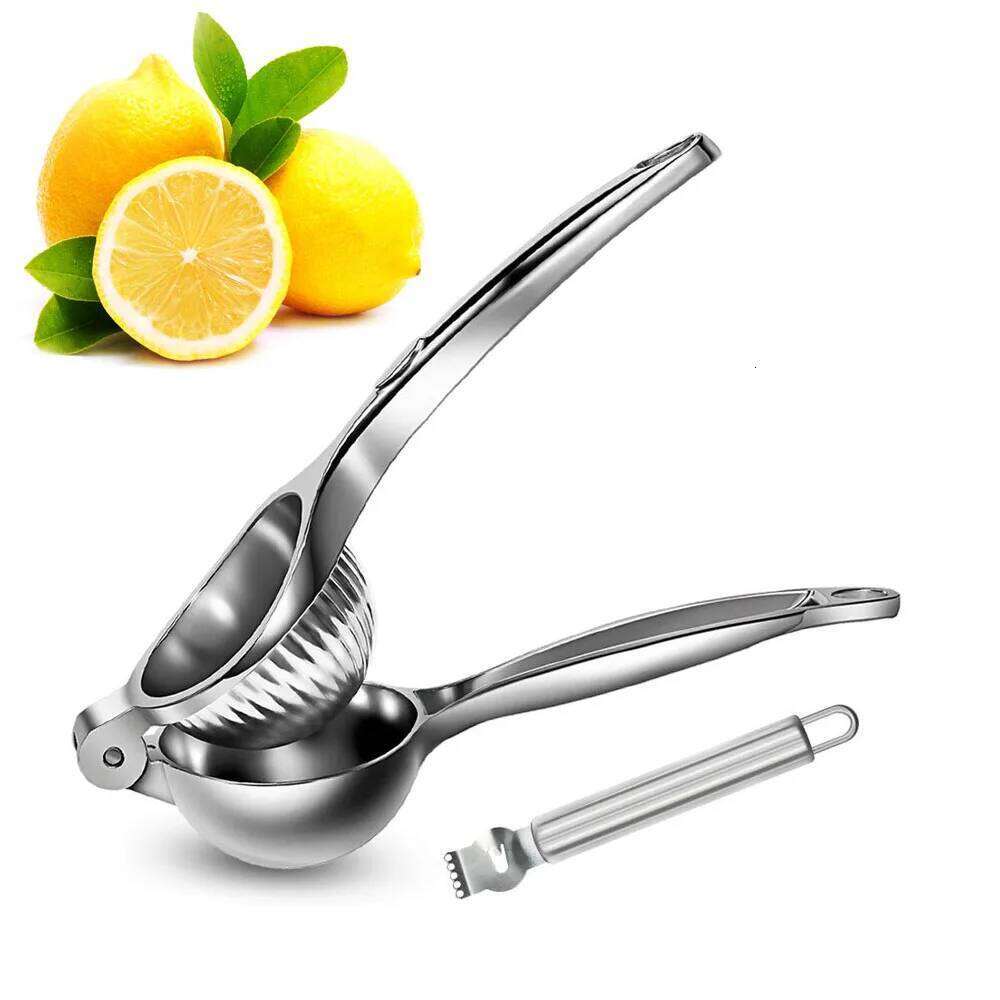 LMETJMA Manual 304 Stainless Steel Lemon Press Juicer Squeezer with Zester Orange Citrus Crusher KC0246