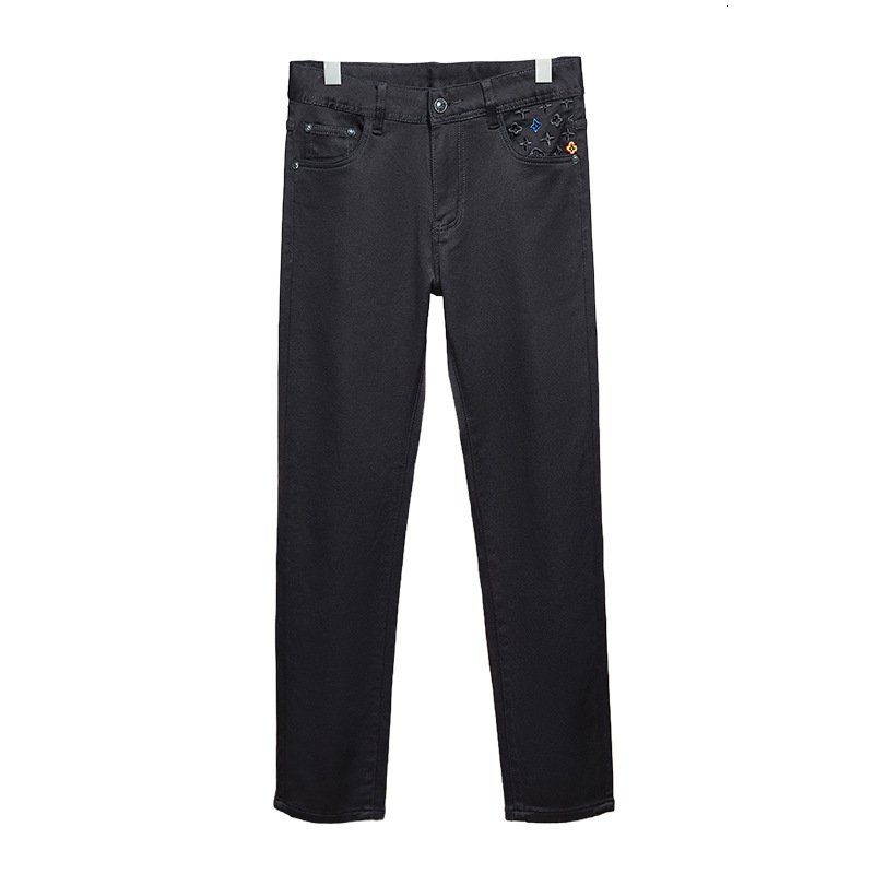 Designer Pants - New Autumn And Winter Men's Pure Black Thick And Tight Jeans With A Slim Fit And Straight Silhouette Fashionable And Luxurious