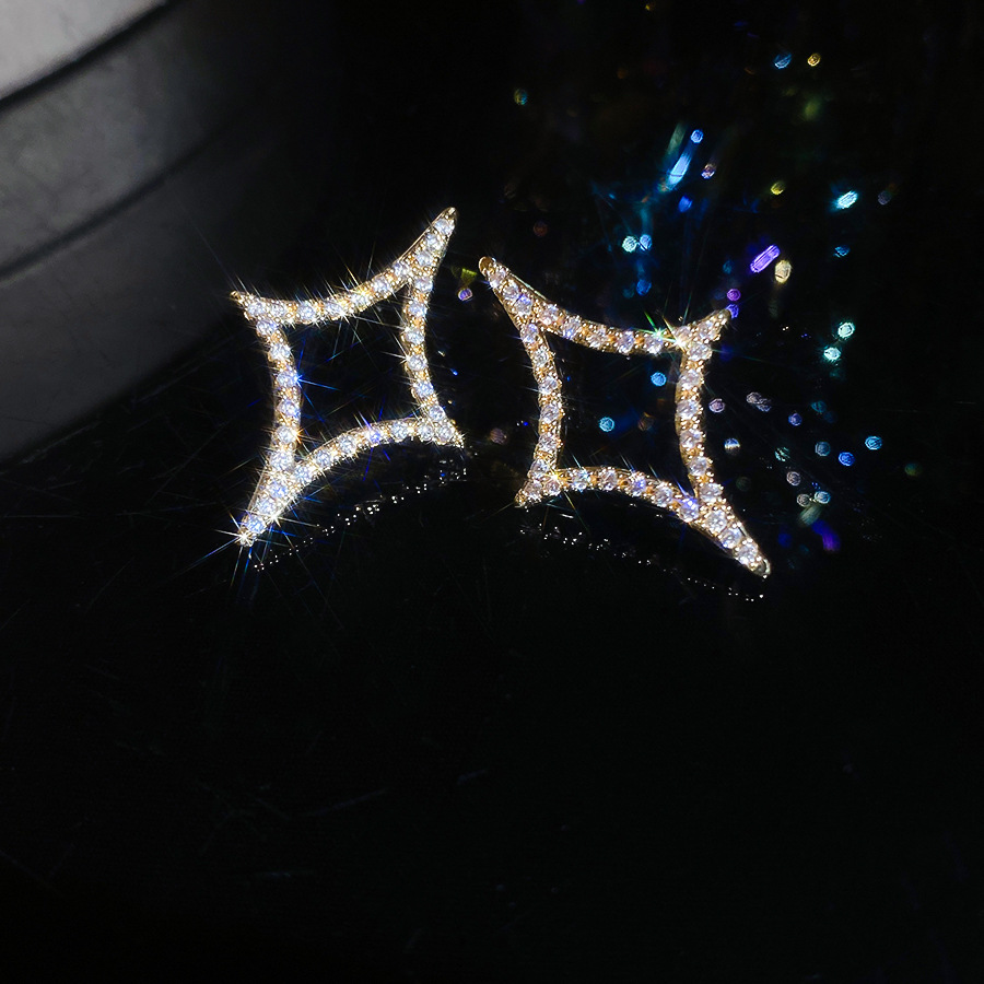 18k real gold plated silver needle zircon diamond-shaped star light luxury and elegant earrings, niche high-end earrings for women - view 8