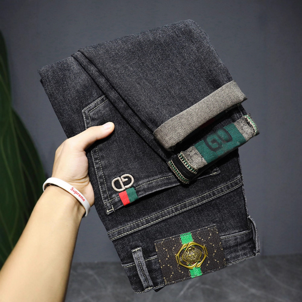 High End New Elastic Tight Designer Jeans Luxury Men's Spring Minimalist Trend Brand Thin Business Casual Pants Youth Street Retro Washed Sports 