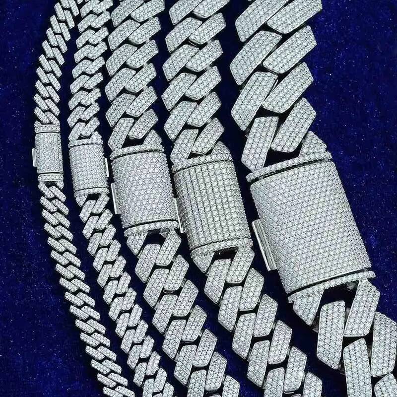 Cadena de Eslabones Cubanos con Moissanita VVS para Hombre Pasa la Prueba de Diamantes con Certificado GRA Estilo Hip Hop Plata S925 Deslumbrante y He