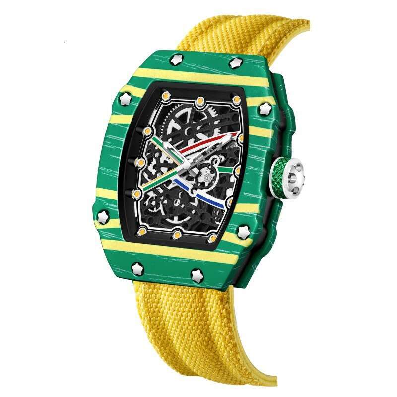 Tonneau Ultra-Thin Quartz Watch Nylon Strap Waterproof Sport Men Wristwatch Black Wholesale 67-02