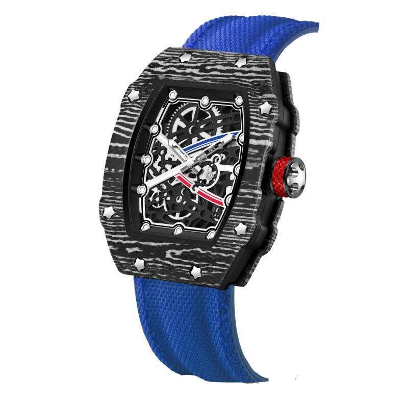 Tonneau Ultra-Thin Quartz Watch Nylon Strap Waterproof Sport Men Wristwatch Black Wholesale 67-02