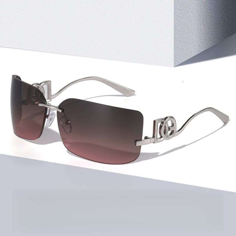 Luxury Designer Fashionable European And American Outdoor Style Curved Frameless Sunglasses Y2K Beach Riding Spicy Girl Sweet Style Slimming Sunglasse