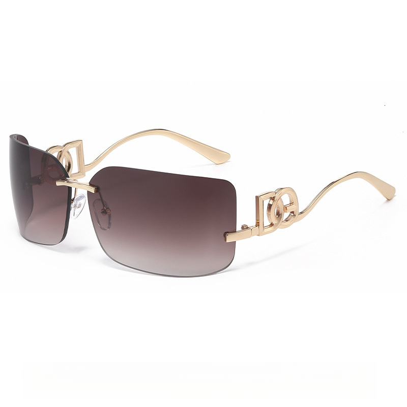 Luxury Designer Fashionable European And American Outdoor Style Curved Frameless Sunglasses Y2K Beach Riding Spicy Girl Sweet Style Slimming Sunglasse