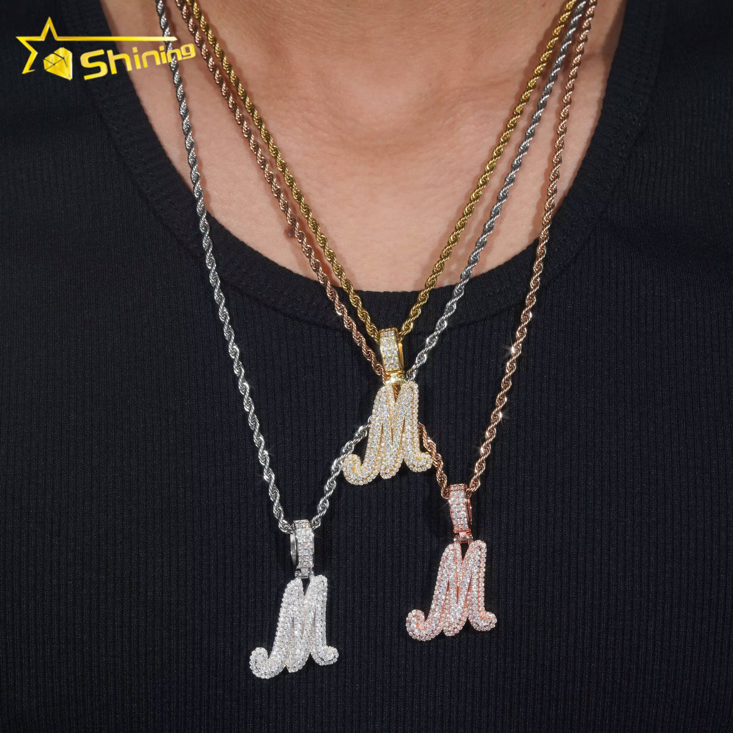 Promotion Price Pass Diamond Tester 925 Sterling Silver Gold Plated Custom Made Iced Out Hip Hop Moissanite Letter M Pendant