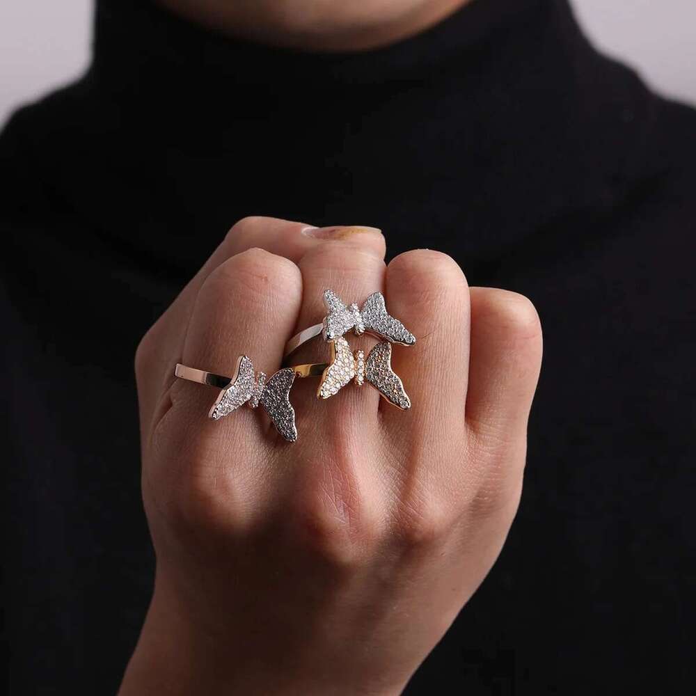 Hip Hop Style Hip Hop women's exquisite butterfly Moissanite ring real gold plated fashionable and unique ring for trendy individuals