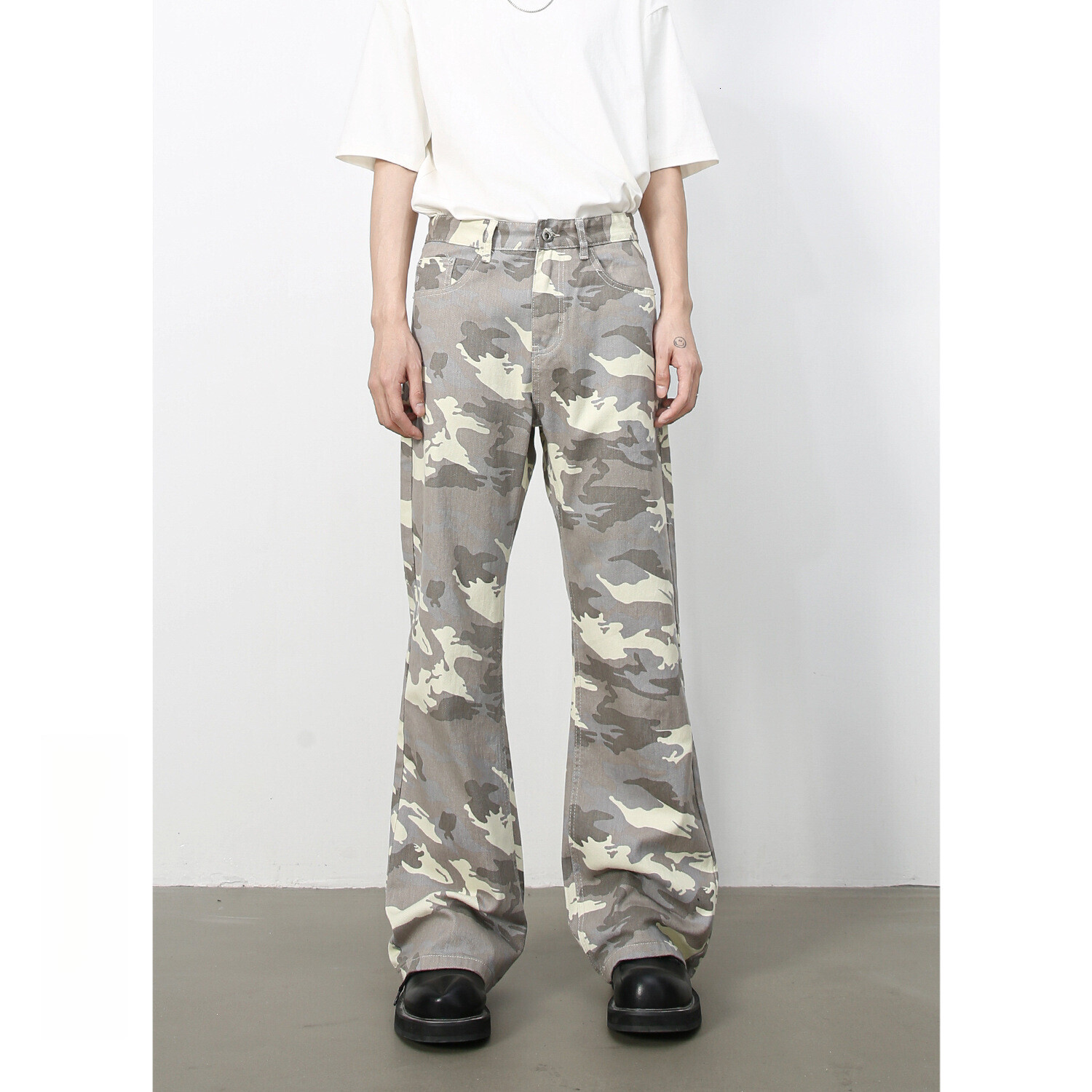 American Retro Camouflage Designer Micro Flared Jeans Luxury Men's Street Straight Leg Trendy Brand Casual Loose Pants Youth Outdoor Hiking Basic