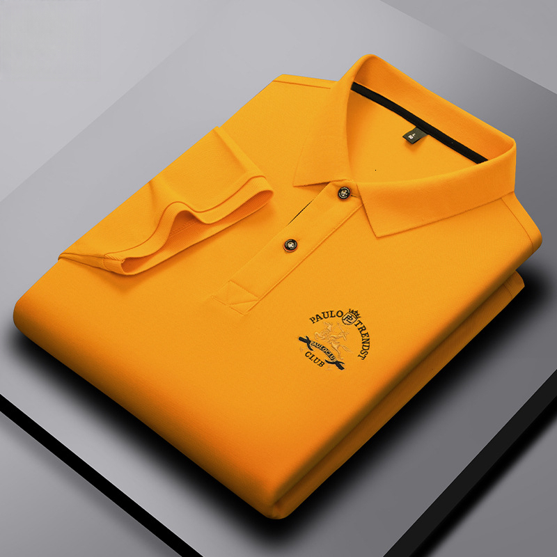 Luxury Brand Designer Summer Men's Polo Shirt With Satin Finish, Embroidered Cotton Collar, Business Casual Dad-style Casual Wear, Large Size Sho