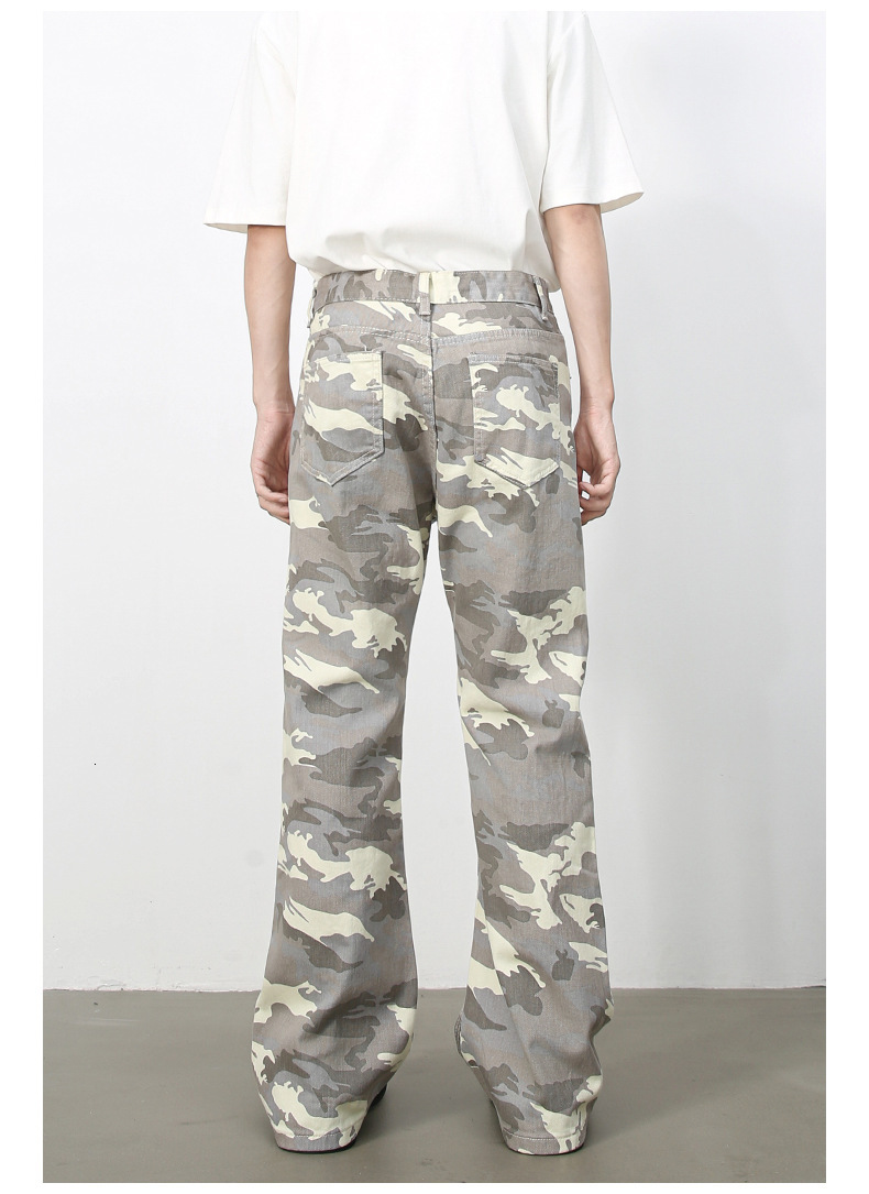 American Retro Camouflage Designer Micro Flared Jeans Luxury Men's Street Straight Leg Trendy Brand Casual Loose Pants Youth Outdoor Hiking Basic