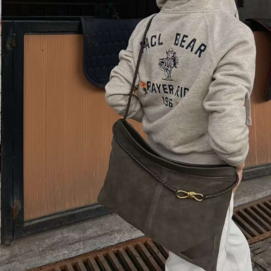 New Autumn Winter Bow-Knot Buckle Large Capacity Shoulder Bag Vintage Suede Splicing Casual Commuter Bag Luxury Daily Handbag For Women SENYY