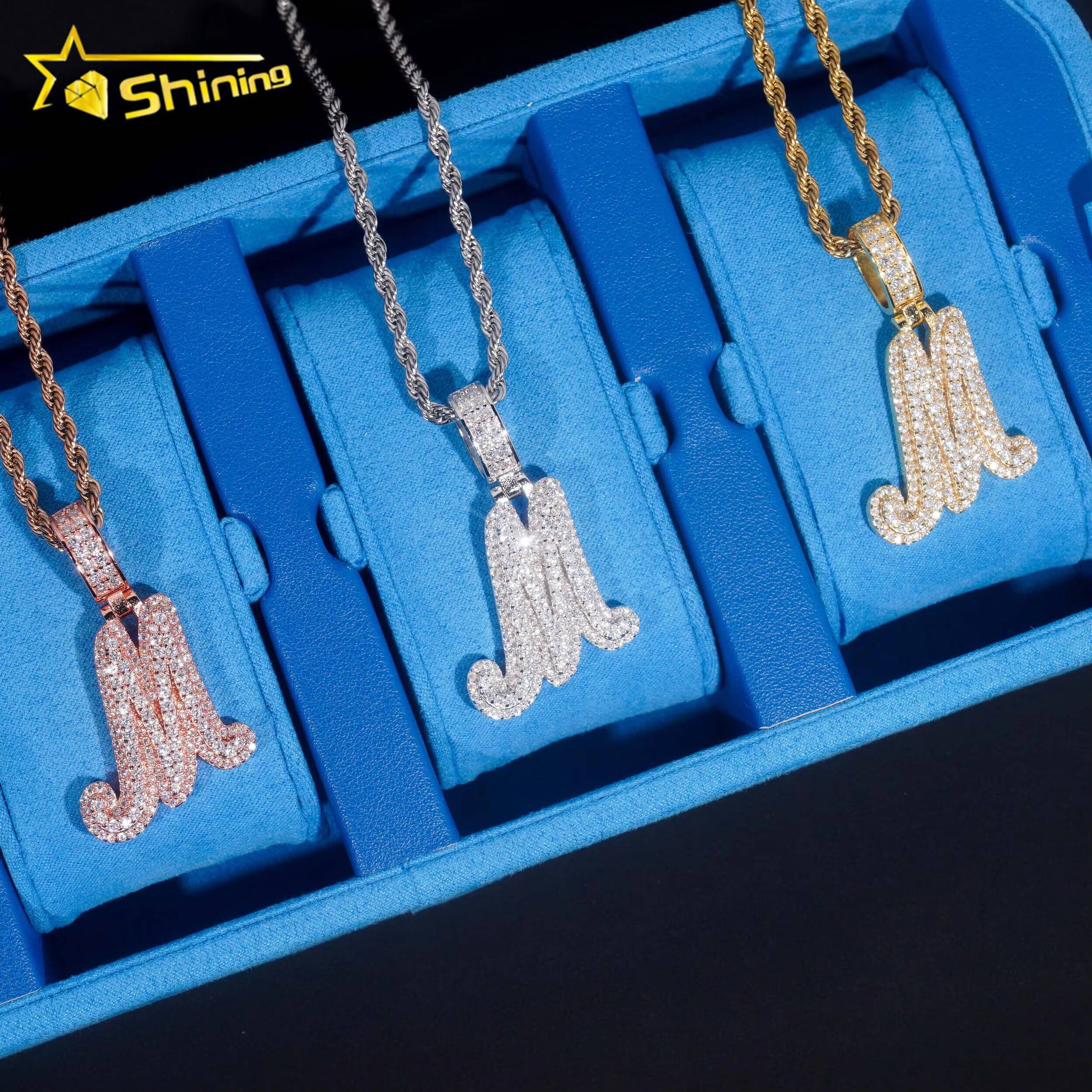 Promotion Price Pass Diamond Tester 925 Sterling Silver Gold Plated Custom Made Iced Out Hip Hop Moissanite Letter M Pendant